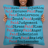 Multi Word/Faid Stress Blue Pillow